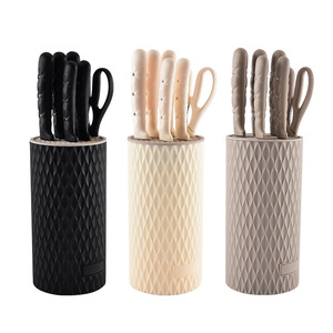 Grand ensemble de couteaux de cuisine avec bloc à couteaux universel, 6 couteaux en acier inoxydable et ciseaux pour la cuisine à domicile - Product Image 3