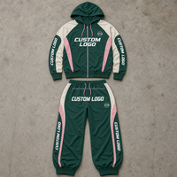 Ensemble décontracté deux pièces pour homme, haut à manches longues zippé et pantalon à cordon de serrage, couleurs vert, crème et rose, OEM ODM