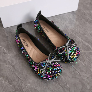 Ladies Luxury Slip-On Anti-Slippery Pointed Toe Sequin Bow <b>Flats</b> Breathable Comfortable Summer Shoes PU Lining - Product Image 3