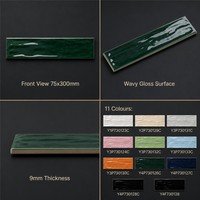 Carrelage mural brillant fait main OEM personnalisé 75x300mm 11 couleurs, glaçure ondulée, fourniture pour projets de distributeurs sous marque privée, grès