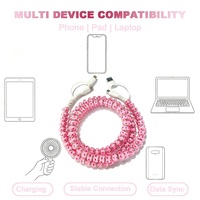 Câble de charge de type C perlé en forme de cœur rose 4 en 1, accessoires électroniques