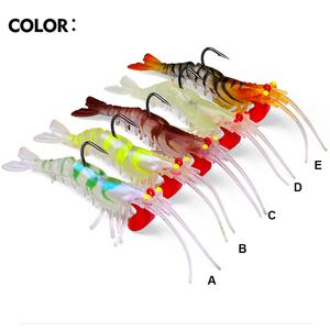 Vente en gros de leurres souples en PVC et silicone, imitation crevettes, de 73mm, 100mm, 135mm, pour la pêche de nuit - Product Image 5