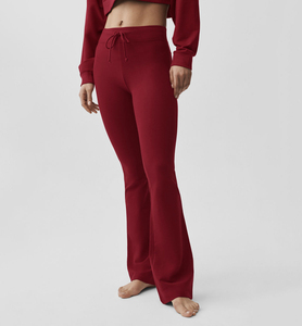 <span class=keywords><strong>Pantaloni</strong></span> da <span class=keywords><strong>Donna</strong></span> <span class=keywords><strong>Bordeaux</strong></span> a Vita Alta con Coulisse, Morbidi ed Elasticizzati, Stile Yoga a Zampa d'Elefante, Casual per il Tempo Libero, Personalizzabili con Logo ODM - Product Image 1