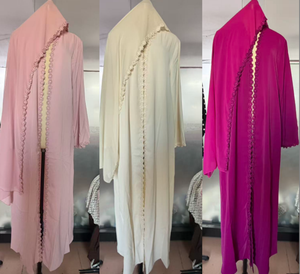 Loriya Abaya 2026 Nida Fabric Lace Flower Islamic <strong>Clothing</strong> Women Open Abaya Muslim Women Dress Front Abaya Cardigan with Hijab - Product Image 6