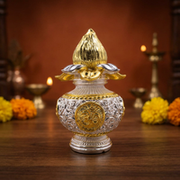 Kalash Nariyal pour Puja, Anniversaire de Mariage et Décoration Vastu pour la Maison et le Temple - Kalash en Noix de Coco Plaqué Or et Argent, Design Minimaliste