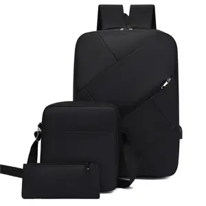 ブラックレザーPu防水ハイキングバックパックラップトップバッグ2ショルダーストラップファッションバックパック