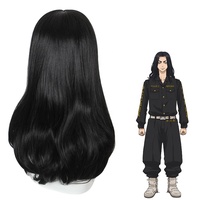 Perruque synthétique résistante à la chaleur pour cosplay d'anime, perruque noire bouclée longue de 55 cm, Tokyo Revengers Keisuke Baji, vente en gros