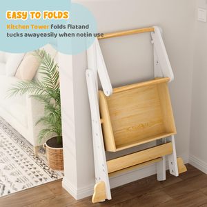 Torre de aprendizaje de madera para niños, torre de aprendizaje de madera de pie plegable para niños pequeños ajustable en rieles de seguridad de <span class=keywords><strong>4</strong></span> alturas - Product Image 4