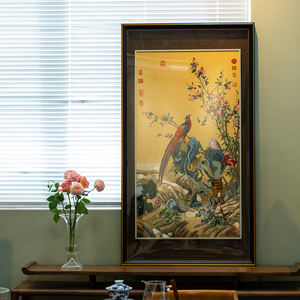 Premium Zarif El Yapımı Çin Tarzı Suzhou İşlemeli Çevre Dostu Bahar Muhteşemliği Duvar Sanatı Altın Tavus Kuşları Lüks - Product Image 5