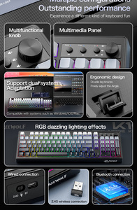Free Wolf K100 Inalámbrico RGB Tres modos Teclado de mano mecánico PBT Grabado Keycap Juego Película Teclado - Product Image 2