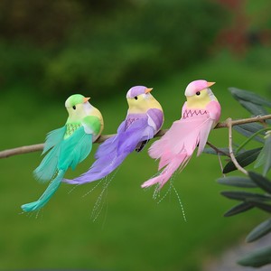Plume d'oiseau artificielle en <span class=keywords><strong>fourrure</strong></span> animale, colorée avec fil doré, pour branche de jardin, décoration artisanale pour la maison et Noël - Product Image 1