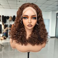 4 #   Perruques Lace Front HD 13*4 Bourgogne, Bob court moyen, Ondulations d'eau, Densité 250%, Cheveux humains brésiliens Remy bouclés profonds, Afro pour femmes