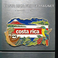 Aimant de réfrigérateur magnétique personnalisé en métal plaqué or avec émail, motif forêt tropicale, volcan, paresseux, toucan, pour touristes, Costa Rica
