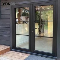 Porte française moderne de luxe à double battant avec rupture de pont thermique, double vitrage trempé, cadre en alliage d'aluminium, pour usage intérieur et extérieur