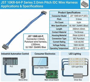 Konektor JST 10KR-6H-P 2.0mm Puncture IDC Wire Harness L350mm UL1061 26AWG Biru Otomotif Industri Elektronik - Product Image 2
