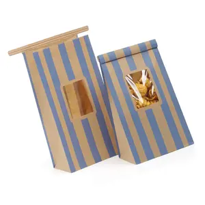 Factory Direct Sale Logo Printed Food Takeaway Brown Window Bags Cookie Paper Bags with Window