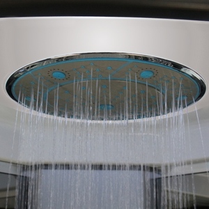 Cabine de douche offset avec base en acrylique, cadre noir mat, design droit, jets de massage corporel, pour appartement, 1100x700x2150mm, rénovation - Product Image 4