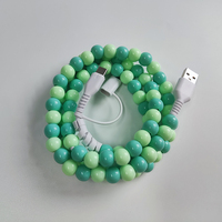 Kabel USB 2 in 1 1 Meter Perhiasan Fashion Mutiara Berwarna-warni USBA ke Type C Male to Male Kabel Pengisian Daya 2.4A