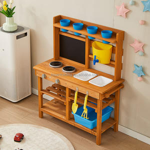 Cocina de Juguete de Madera con Fregadero, Estufas de Juguete, Dispensador de Agua y Estantes - Cocina de Juego Resistente para Exteriores y Diversión en el Patio Trasero - Product Image 1