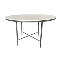 Table de luxe avec base en fer forgé noir, table de salle à manger ronde moderne en marbre naturel pour 6 à 8 personnes