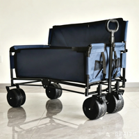 Chariot pliant pivotant en acier avec plateforme métallique et quatre grandes roues pneumatiques, personnalisable OEM, pour outils, plage, rangement, courses et pêche