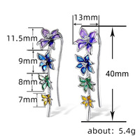 Kadınlar için Emaye Çiçekli Kulak Tırmanıcılı Küpeler, 13mm, Beyaz Altın Kaplama Pirinç CZ Çiçekli Tırmanıcılı Küpeler, 2 Renk