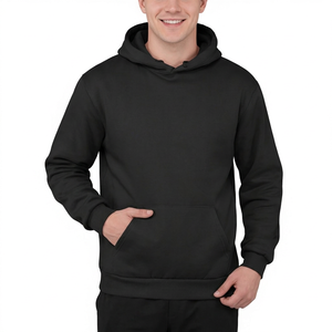 Sweat-shirt à capuche noir pour homme, coupe classique, en coton molletonné, couleur unie, avec poche, pour l'automne - Product Image 4