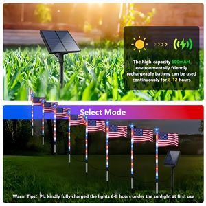 Lampe solaire à piquet drapeau américain, étanche, LED, luminaire patriotique <span class=keywords><strong>de</strong></span> jardin avec étoile en sommet pour le <span class=keywords><strong>4</strong></span> juillet, Jour <span class=keywords><strong>de</strong></span> l'Indépendance - Product Image 4