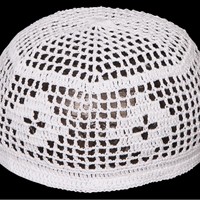 Chapeau Kufi en crochet fait main blanc, bonnet de prière musulman, bonnet ethnique pour hommes et enfants