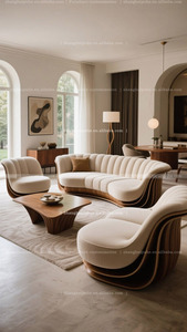 In legno massello e tessuto a forma di arco soggiorno divano angolo la forma rotonda e liscia in stile vecchio MCM - Product Image 2