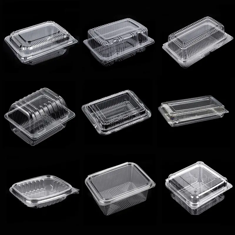 Commercio all'ingrosso pet pp pvc a conchiglia blister monouso in plastica trasparente specifica scatola di imballaggio per alimenti per torta