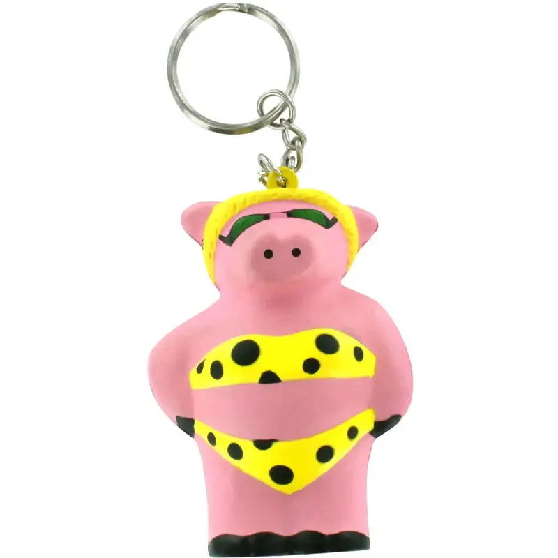 Özelleştirilmiş hediye serin domuz şekilli sıkmak stres topu anahtar zincirleri