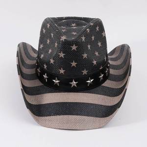 Moda de alta calidad de paja de papel al por mayor sombrero de vaquero de ala ancha con forma de ala ancha Bandera de EE. UU. Stipple impreso adultos sombreros de sol - Product Image 6