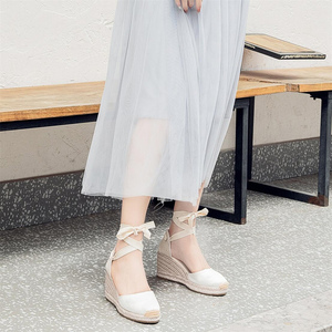 <span class=keywords><strong>Espadrilles</strong></span> <span class=keywords><strong>compensées</strong></span> minimalistes à bout fermé pour femme, avec semelle plateforme <span class=keywords><strong>chic</strong></span> en jute naturel, antidérapantes, pour les vacances - Product Image 2