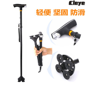 Canne pliante épaissie à quatre pieds avec lumière, télescopique, pour personnes âgées, noire - Product Image 4