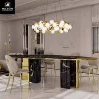 Ensembles de tables à manger en pierre frittée de marbre ovale et ronde de forme unique, de conception italienne, à finition brillante, en gros personnalisé