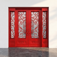 Porte en verre français double en fer forgé de luxe avec isolation thermique pour entrée intérieure de villa et d'appartement, design minimaliste