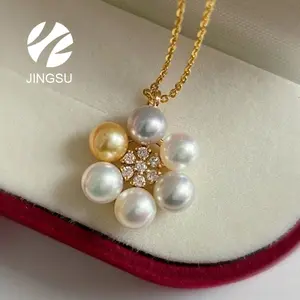 New design Jewelry charms mixed color women gift Akoya pearls pendant party 18 K gold diamonds wedding beads