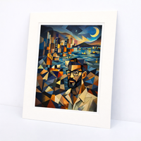 Impression d'art cubiste sur papier/canvas sans acide, portrait de ville, design géométrique moderne, affiche de collection de qualité muséale personnalisée