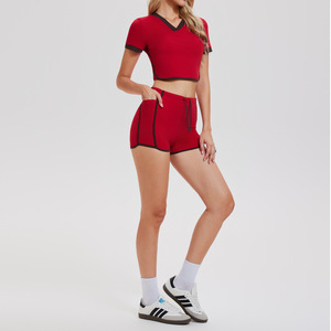 Completo da Yoga Europeo e Americano per Donna, <span class=keywords><strong>Sexy</strong></span>, con Pantaloncini e Maglia a Maniche Corte, Alta Elasticità per Corsa e <span class=keywords><strong>Ciclismo</strong></span> all'Aperto - Product Image 4