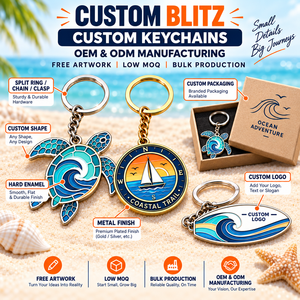Porte-clés personnalisés en émail dur sur le thème de l'aventure en mer : tortue de mer, voilier, boussole, planche de surf, porte-clés en métal OEM ODM - Product Image 4