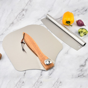 Folding Aluminum Pizza Spatula 12 Inch Wooden Handle Detachable Cake Pizza Transfer <b>Tool</b> Half Moon Cutter Set - Product Image 1