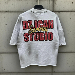 Summer Streetwear Rhinestone Oversized t Shirt Heavyweight Acid Wash Printed Tee Shirt Custom Personalized Graphic T-shirts - Product Image 2