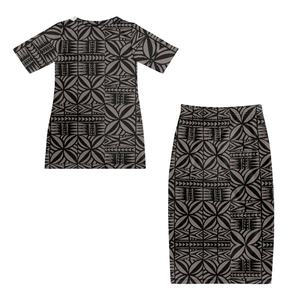 Mode noir motif Tribal femmes 2 pièces tenues d'été col rond débardeurs moulante Midi jupe ensemble dames robe pour église - Product Image 3