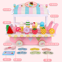 Carrito de Helados de Madera UBM, Juguete de Comida de Imitación, Set de 15+ Accesorios, Juego de Roles Montessori, Regalo de Cocina para Niños de 3+ Años, Seguro