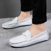 Sepatu pantofel kulit sapi asli pria, alas kaki Slip On kasual gaya Formal, bernafas sol luar Oxford anti selip lembut