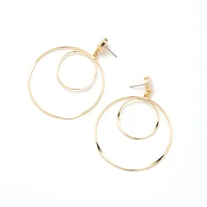Gold plated double curved wire hoop drop stud earrings for girls