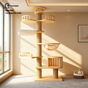 Muebles de árbol para gatos de madera hechos de Sisal, plataforma de salto de suelo a techo, marco de escalada, rascador, poste rascador para condominio de gatos - Product Image 1