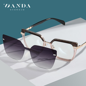 ZANDA <b>Magnetic</b> <b>Clip</b> <b>On</b> <b>Sunglasses</b> For Women Rectangle Polarized UV400 Anti Glare Prescriptive Eyewear CG3201 - Product Image 1