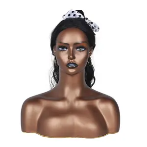 Euro-american Black Skin Head Mannequins Wig Jewelry Professional Mannequin Head With Shoulder